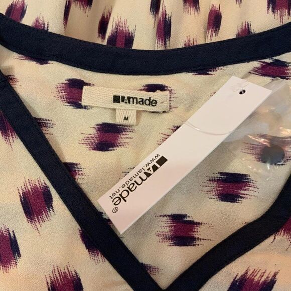 LA Made Resolve Brand Purple Cream Ikat Print V Neck Dress Medium New - Picture 10 of 10